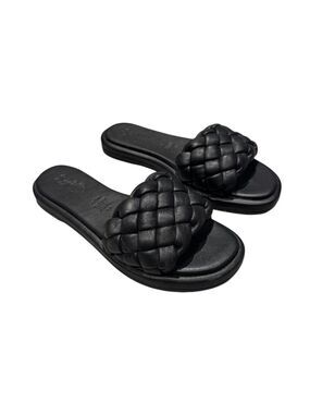 SEYCHELLES black braided leather slide sandals - size 6